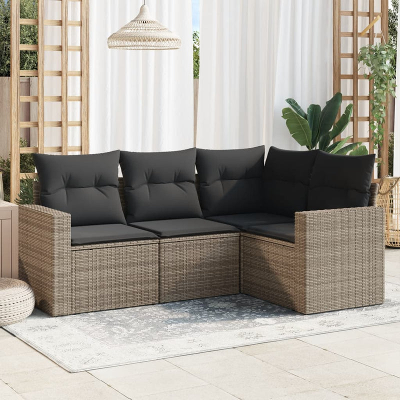 4 Piece Garden Sofa Set with Cushions Grey Poly Rattan