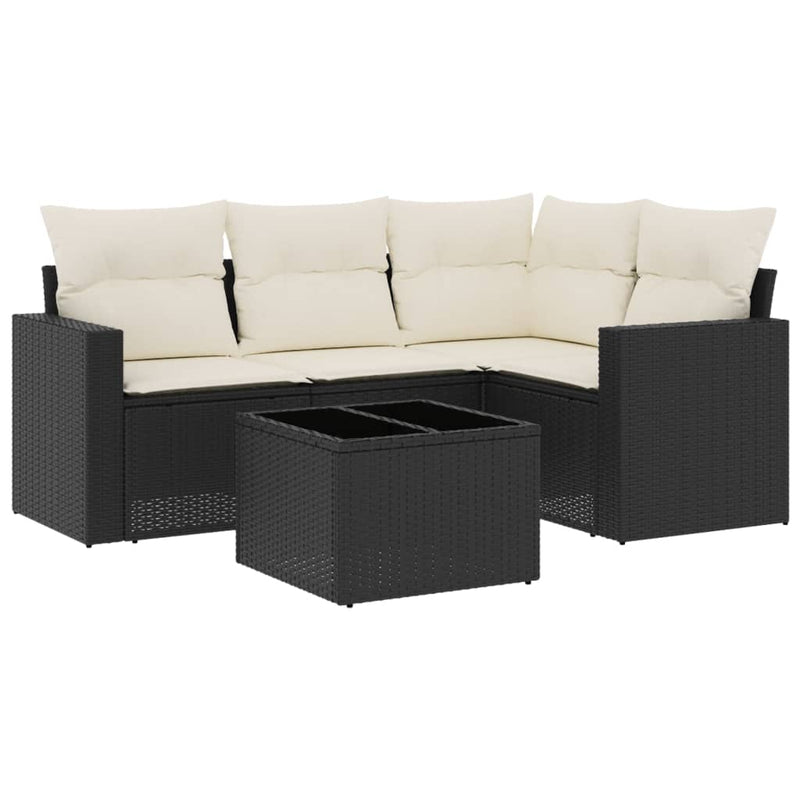 vidaXL 5 Piece Garden Sofa Set with Cushions Black Poly Rattan