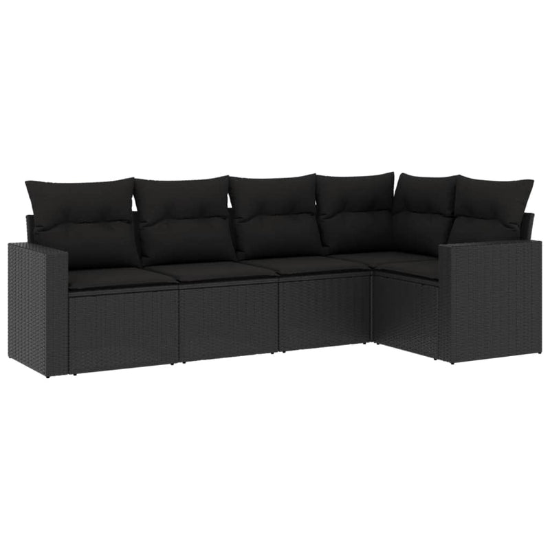 5 Piece Garden Sofa Set with Cushions Black Poly Rattan