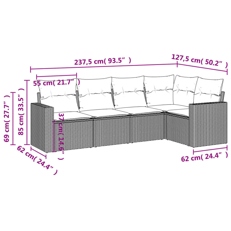vidaXL 5 Piece Garden Sofa Set with Cushions Beige Poly Rattan