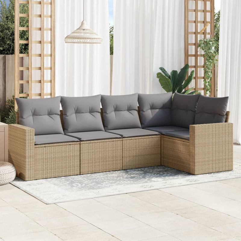 vidaXL 5 Piece Garden Sofa Set with Cushions Beige Poly Rattan