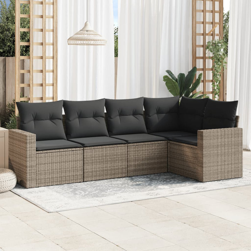 5 Piece Garden Sofa Set with Cushions Grey Poly Rattan