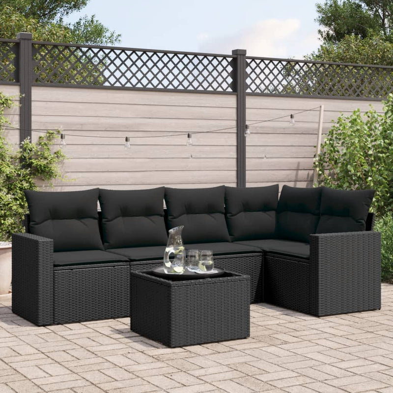 vidaXL 6 Piece Garden Sofa Set with Cushions Black Poly Rattan