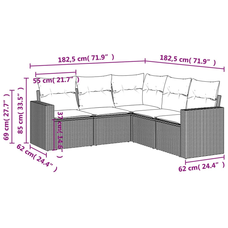 vidaXL 5 Piece Garden Sofa Set with Cushions Grey Poly Rattan