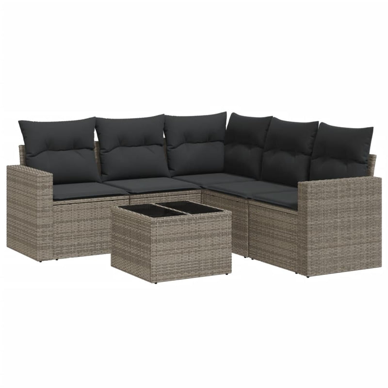 6 Piece Garden Sofa Set with Cushions Grey Poly Rattan