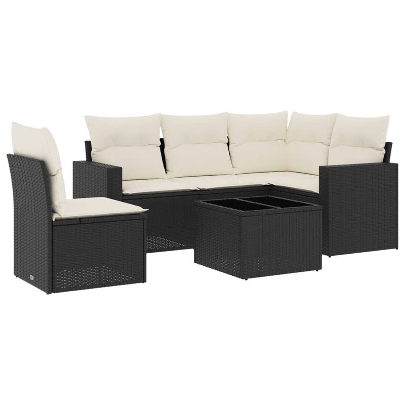 vidaXL 6 Piece Garden Sofa Set with Cushions Black Poly Rattan