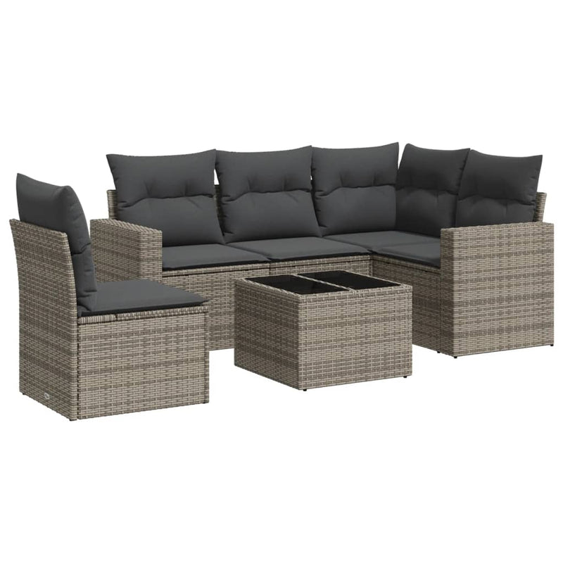 6 Piece Garden Sofa Set with Cushions Grey Poly Rattan