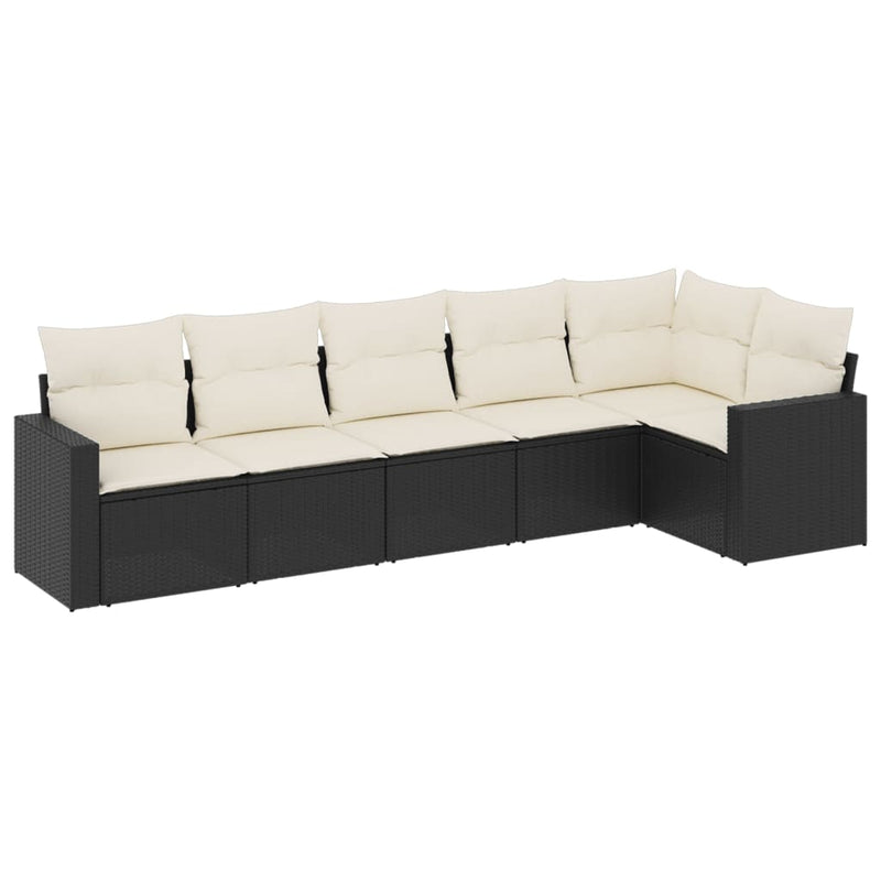 vidaXL 6 Piece Garden Sofa Set with Cushions Black Poly Rattan