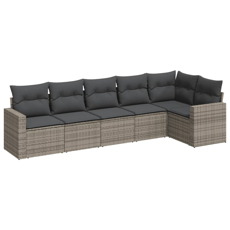 vidaXL 6 Piece Garden Sofa Set with Cushions Grey Poly Rattan