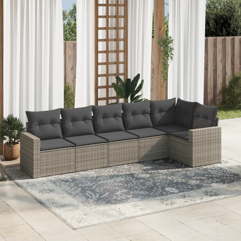 6 Piece Garden Sofa Set with Cushions Grey Poly Rattan