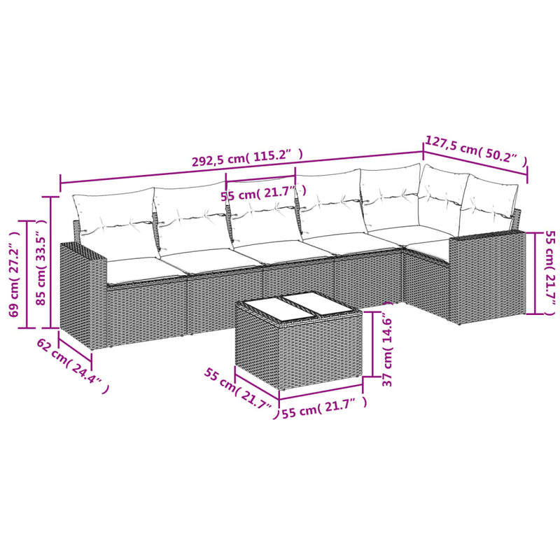 vidaXL 7 Piece Garden Sofa Set with Cushions Grey Poly Rattan