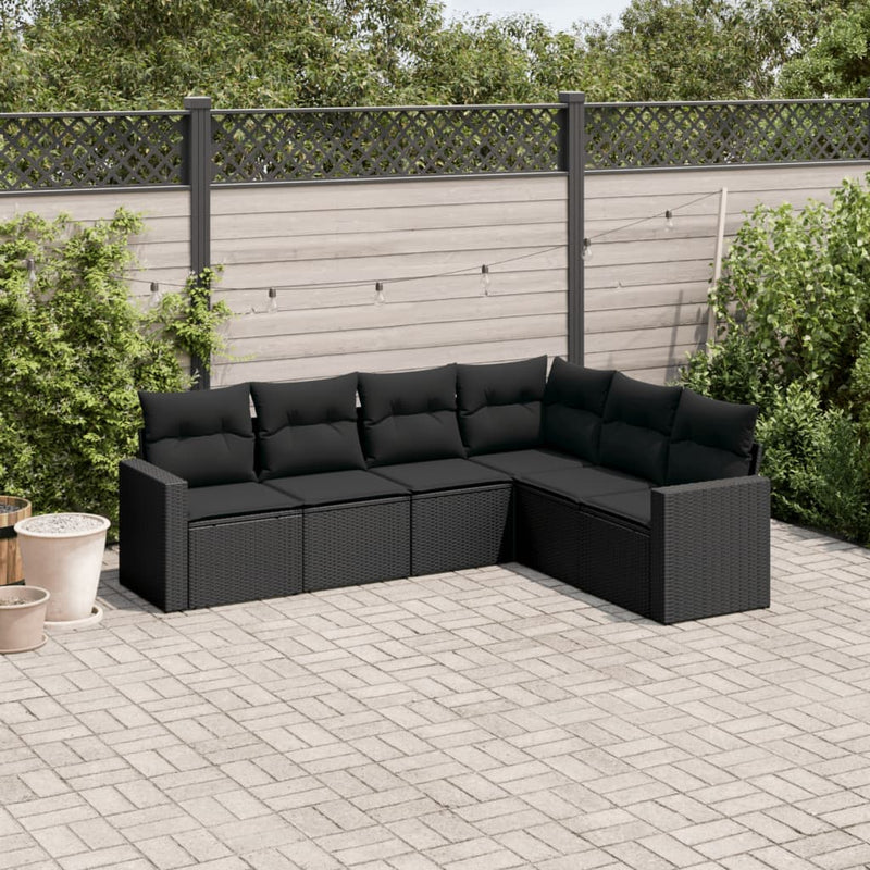 vidaXL 6 Piece Garden Sofa Set with Cushions Black Poly Rattan
