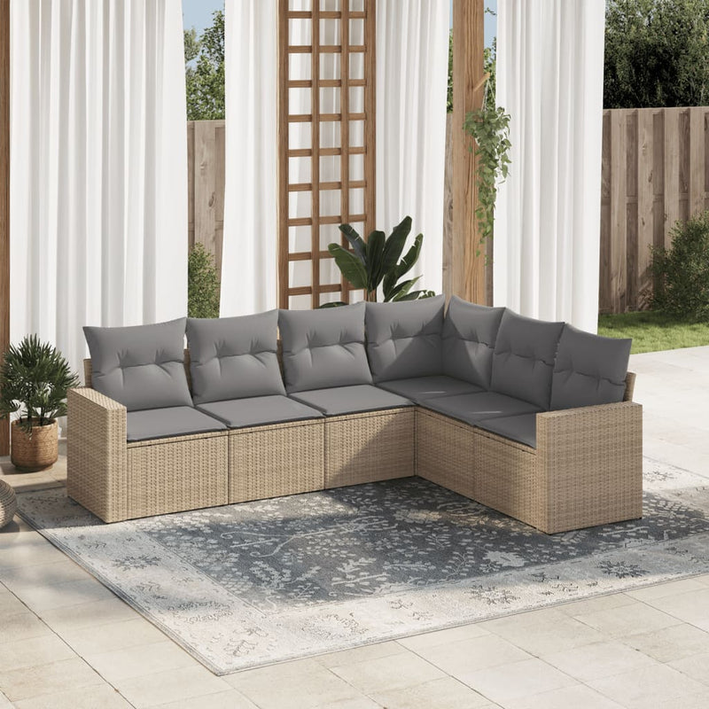 6 Piece Garden Sofa Set with Cushions Beige Poly Rattan