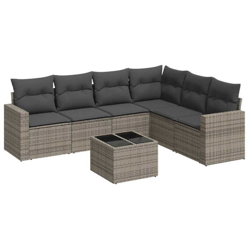 7 Piece Garden Sofa Set with Cushions Grey Poly Rattan