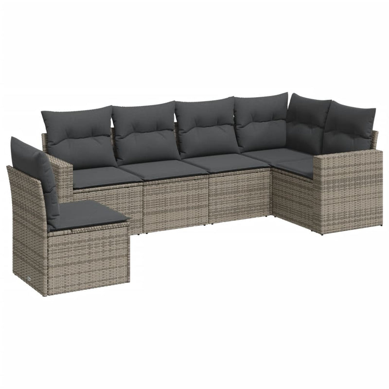 6 Piece Garden Sofa Set with Cushions Grey Poly Rattan