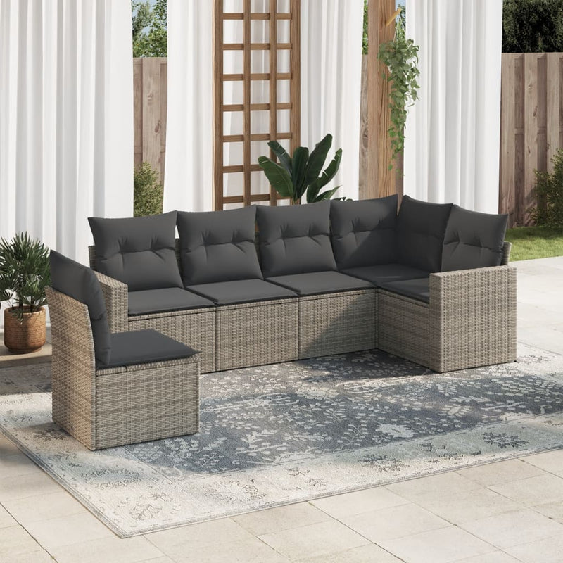 6 Piece Garden Sofa Set with Cushions Grey Poly Rattan