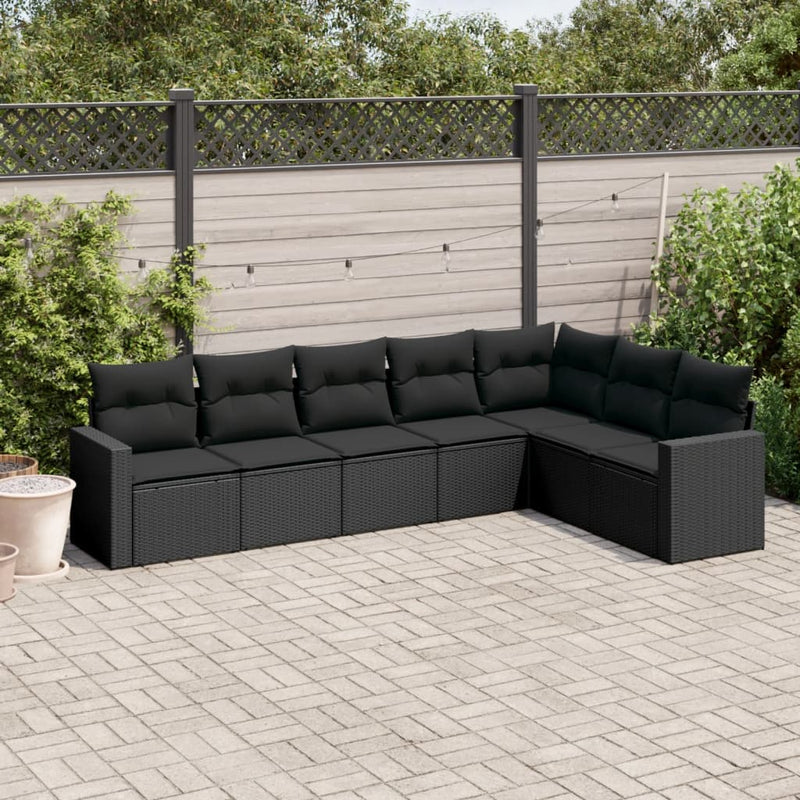 vidaXL 7 Piece Garden Sofa Set with Cushions Black Poly Rattan