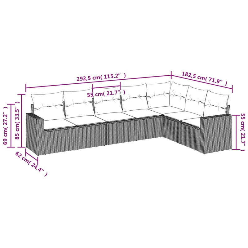 vidaXL 7 Piece Garden Sofa Set with Cushions Grey Poly Rattan