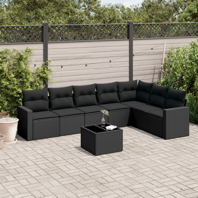 vidaXL 8 Piece Garden Sofa Set with Cushions Black Poly Rattan