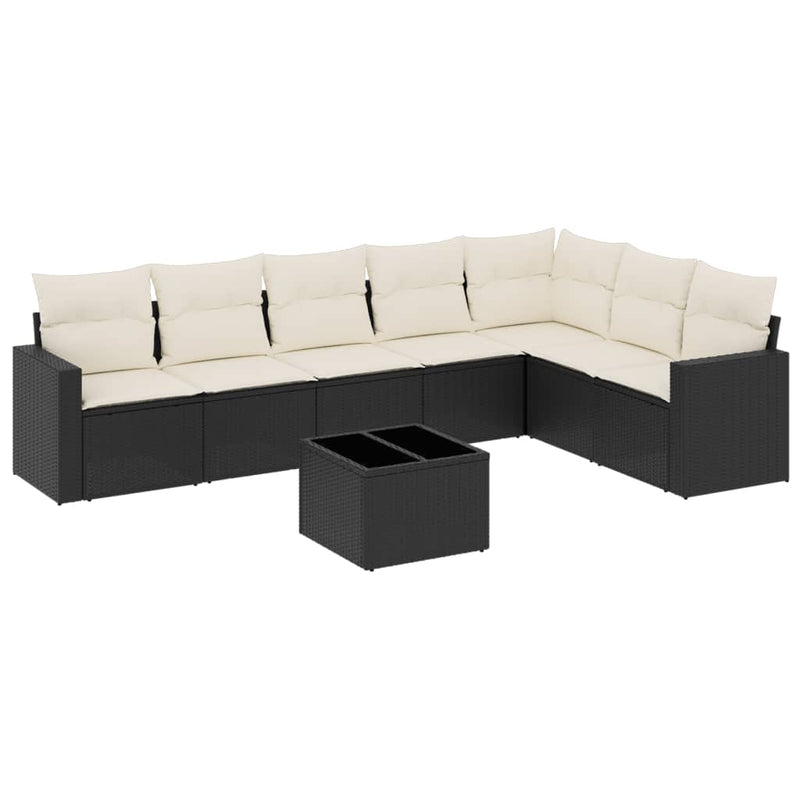 vidaXL 8 Piece Garden Sofa Set with Cushions Black Poly Rattan
