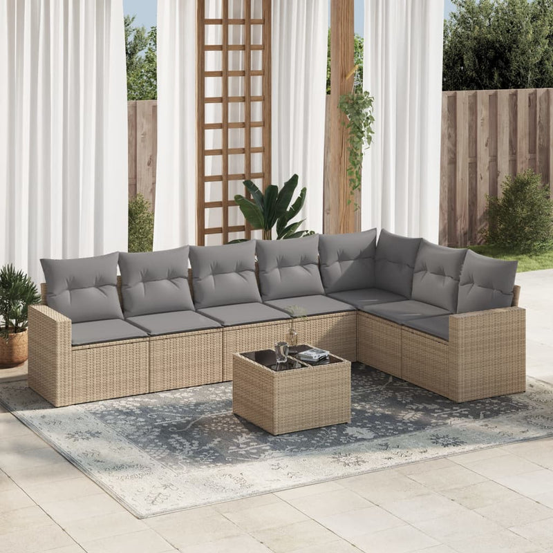 8 Piece Garden Sofa Set with Cushions Beige Poly Rattan