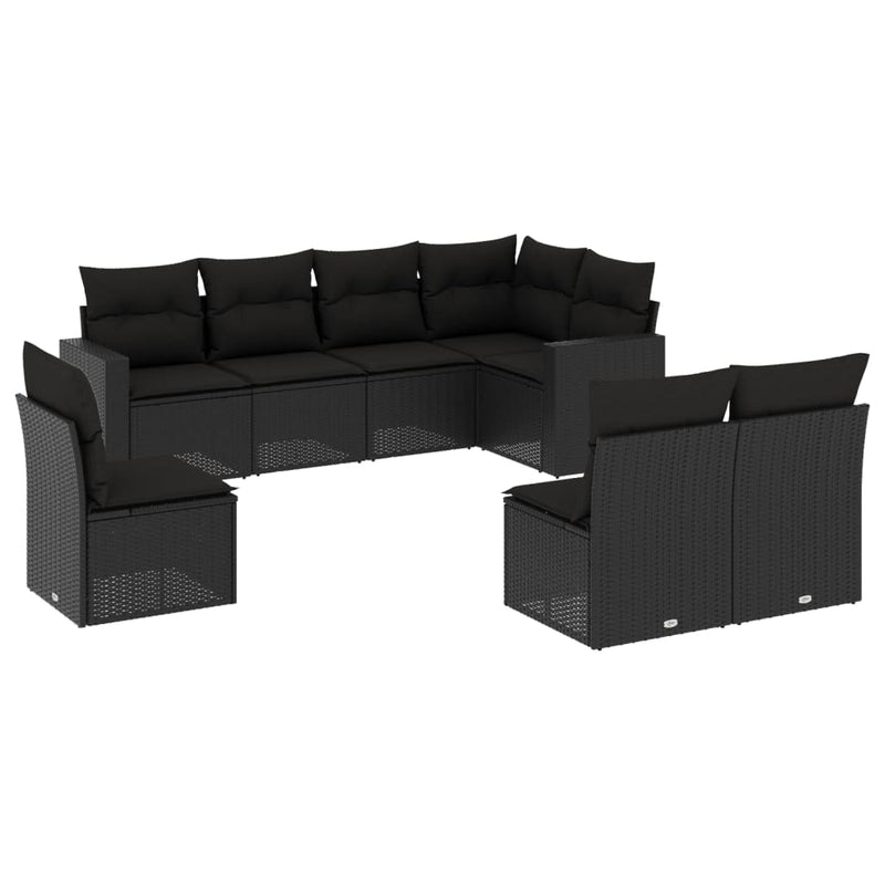 vidaXL 8 Piece Garden Sofa Set with Cushions Black Poly Rattan