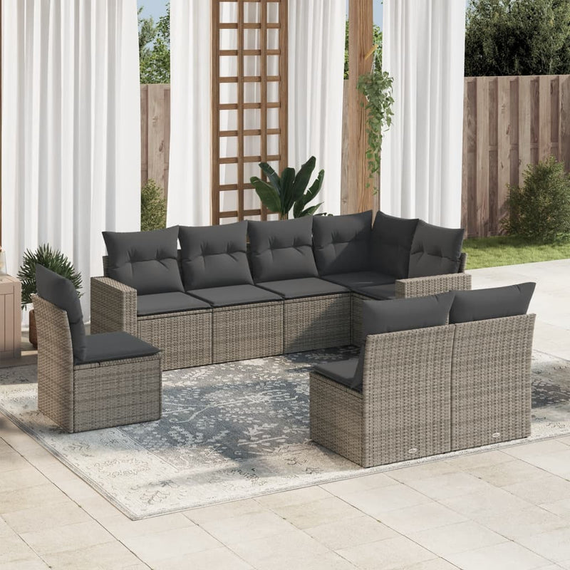 vidaXL 8 Piece Garden Sofa Set with Cushions Grey Poly Rattan