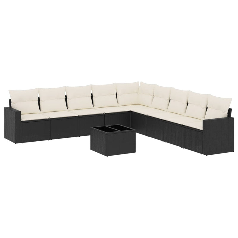 vidaXL 10 Piece Garden Sofa Set with Cushions Black Poly Rattan