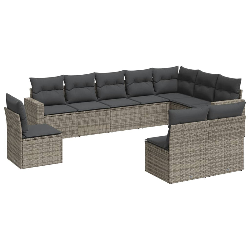 10 Piece Garden Sofa Set with Cushions Grey Poly Rattan