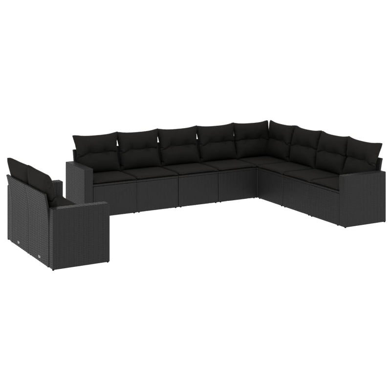 vidaXL 10 Piece Garden Sofa Set with Cushions Black Poly Rattan