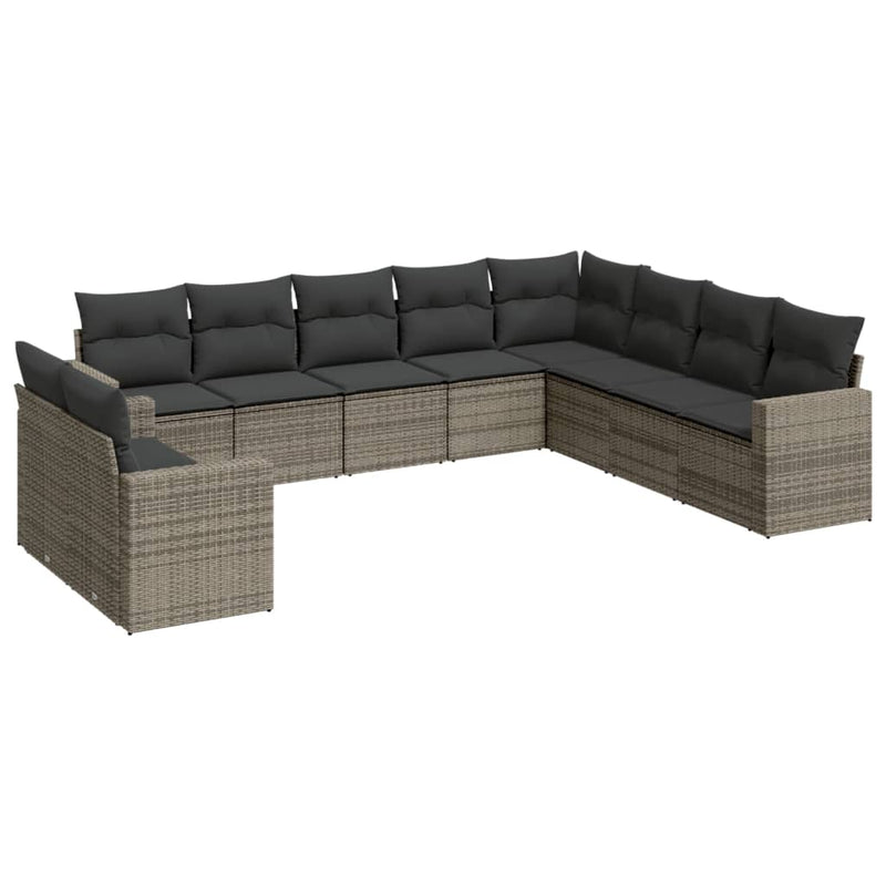 10 Piece Garden Sofa Set with Cushions Grey Poly Rattan