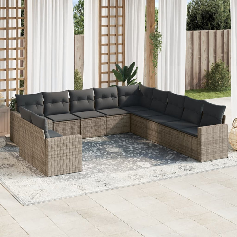 vidaXL 11 Piece Garden Sofa Set with Cushions Grey Poly Rattan