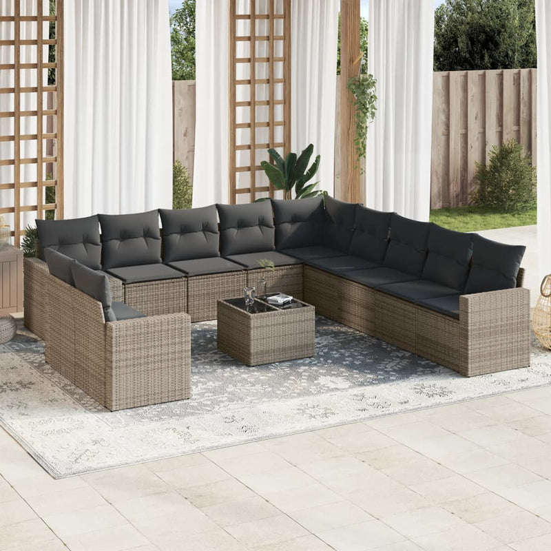vidaXL 12 Piece Garden Sofa Set with Cushions Grey Poly Rattan