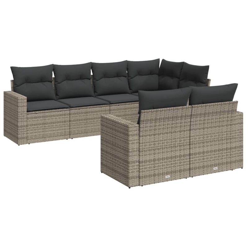 vidaXL 7 Piece Garden Sofa Set with Cushions Grey Poly Rattan