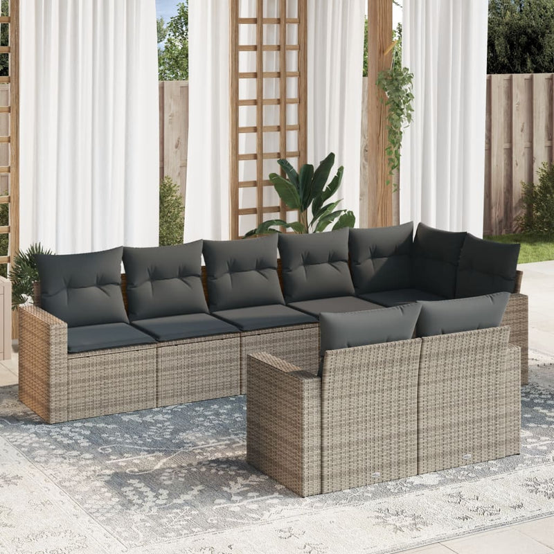 8 Piece Garden Sofa Set with Cushions Grey Poly Rattan