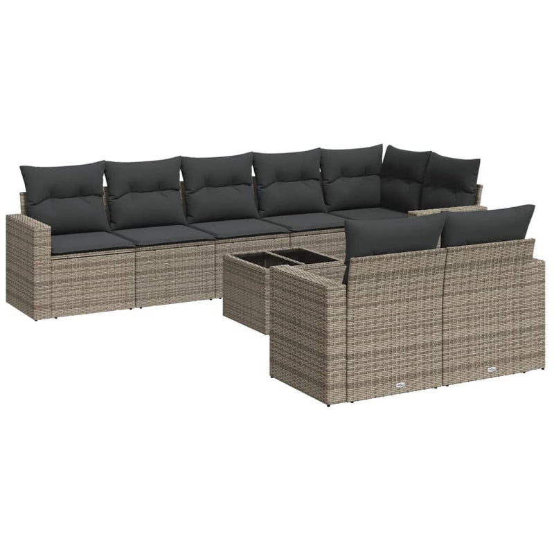 9 Piece Garden Sofa Set with Cushions Grey Poly Rattan