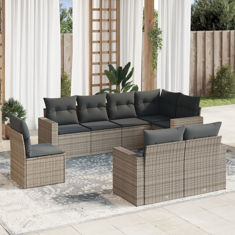 vidaXL 8 Piece Garden Sofa Set with Cushions Grey Poly Rattan