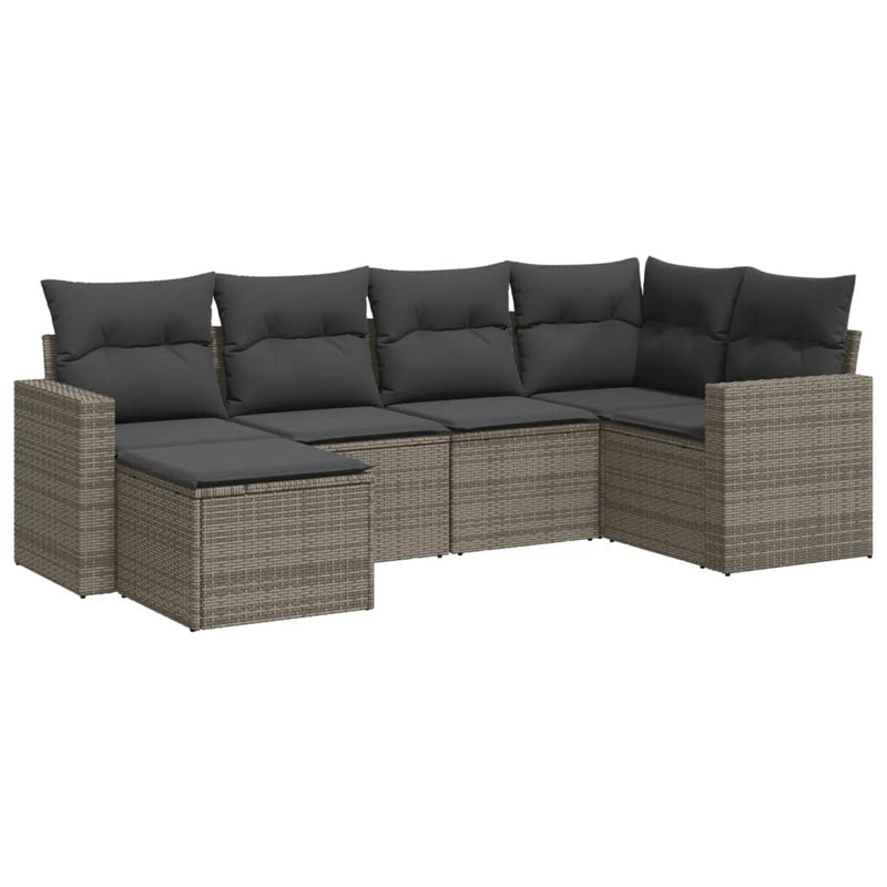vidaXL 6 Piece Garden Sofa Set with Cushions Grey Poly Rattan