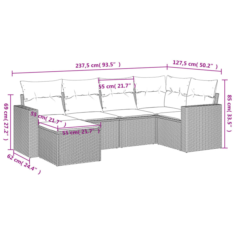 vidaXL 6 Piece Garden Sofa Set with Cushions Grey Poly Rattan