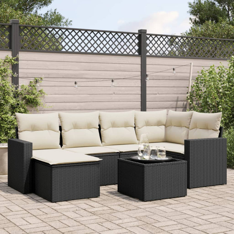 vidaXL 7 Piece Garden Sofa Set with Cushions Black Poly Rattan