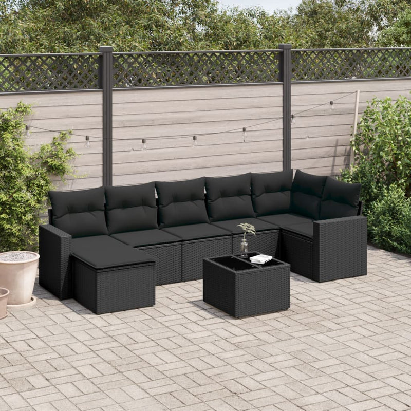 vidaXL 8 Piece Garden Sofa Set with Cushions Black Poly Rattan