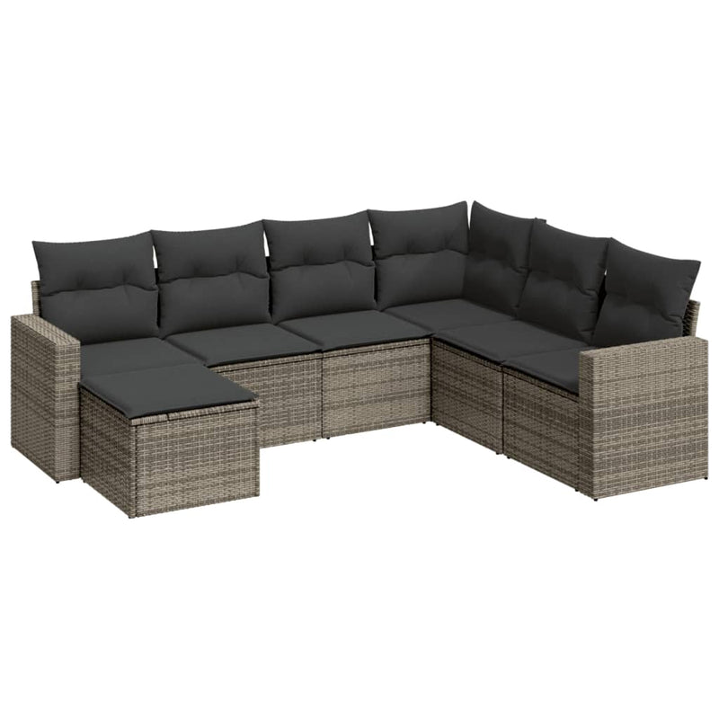 7 Piece Garden Sofa Set with Cushions Grey Poly Rattan