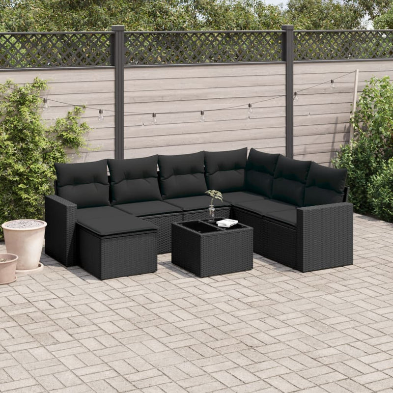 vidaXL 8 Piece Garden Sofa Set with Cushions Black Poly Rattan