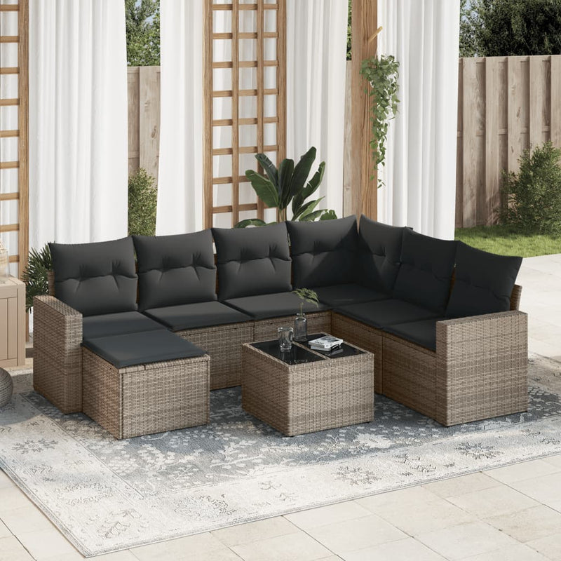 8 Piece Garden Sofa Set with Cushions Grey Poly Rattan