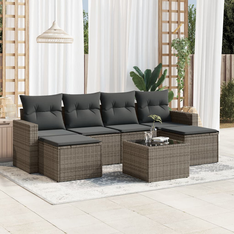 vidaXL 7 Piece Garden Sofa Set with Cushions Grey Poly Rattan