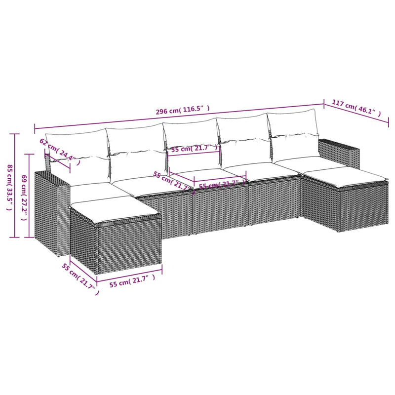 vidaXL 7 Piece Garden Sofa Set with Cushions Grey Poly Rattan