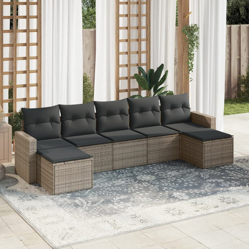 7 Piece Garden Sofa Set with Cushions Grey Poly Rattan