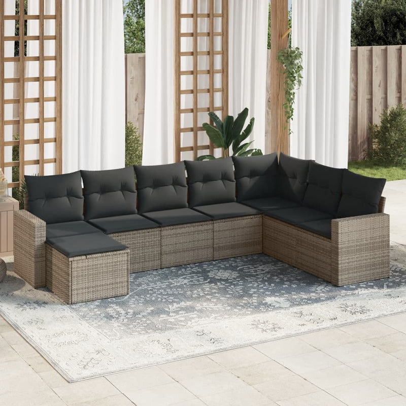 vidaXL 8 Piece Garden Sofa Set with Cushions Grey Poly Rattan