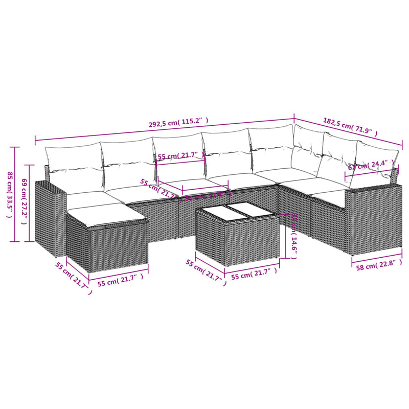 vidaXL 9 Piece Garden Sofa Set with Cushions Black Poly Rattan