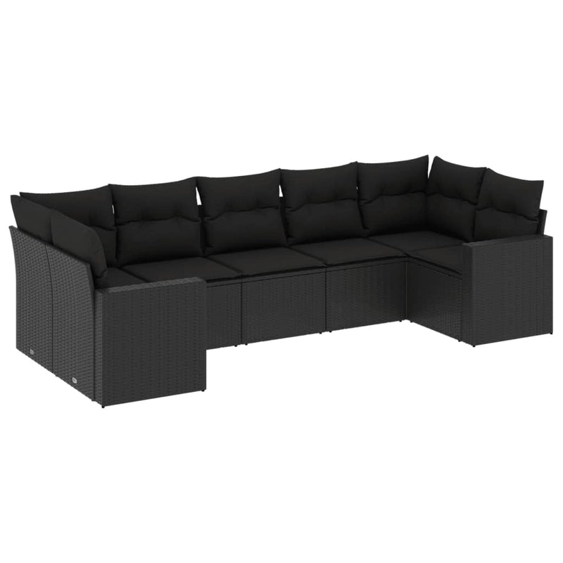 vidaXL 7 Piece Garden Sofa Set with Cushions Black Poly Rattan